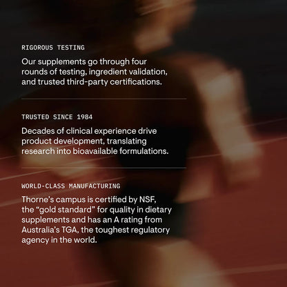 Text about rigorous testing, trusted since 1984, and world-class manufacturing on a blurred background.