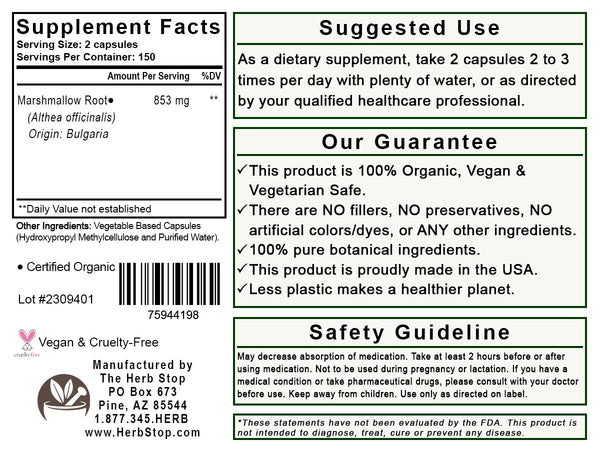 Marshmallow Root Capsules Label - Back