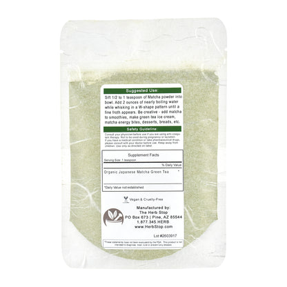 Back of Organic Matcha Green Tea Bag 