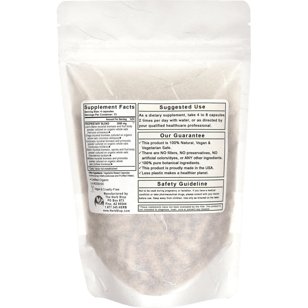 Organic Mega Mushrooms Capsules Bulk Bag Back