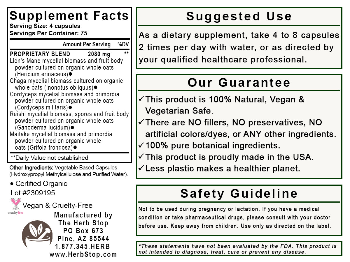 Mega Mushrooms Capsules Label - Back