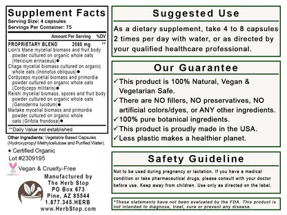 Mega Mushrooms Capsules Label - Back