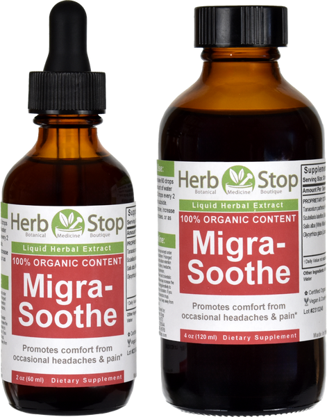 Migra-Soothe Liquid Herbal Extract Bottles