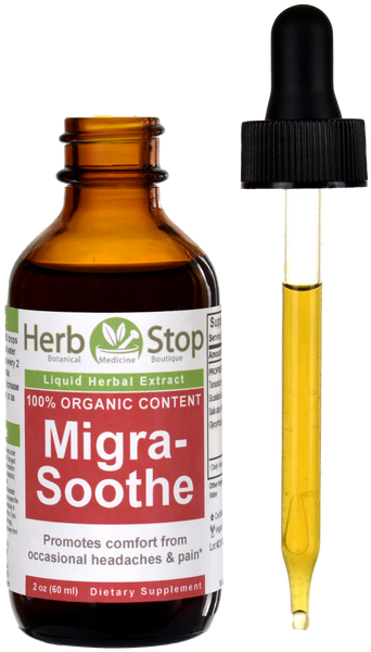 Migra-Soothe Liquid Herbal Extract Open Bottle