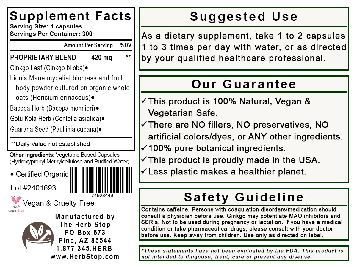 Mind Sharp Capsules Label - Back