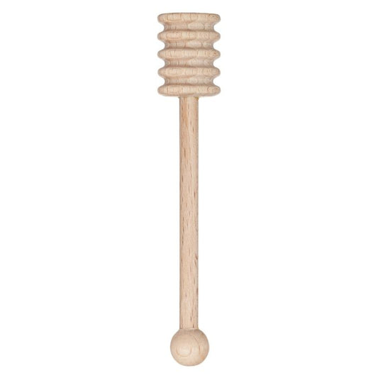 Wooden honey dipper on a white background