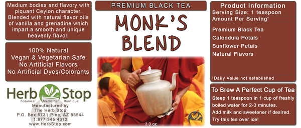 Monk's Blend Loose Leaf Black Tea Label