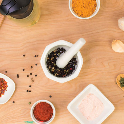 Mortar & Pestle - White Porcelain Octagon