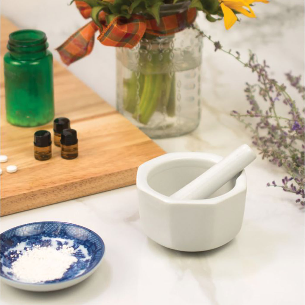 Mortar & Pestle - White Porcelain Octagon