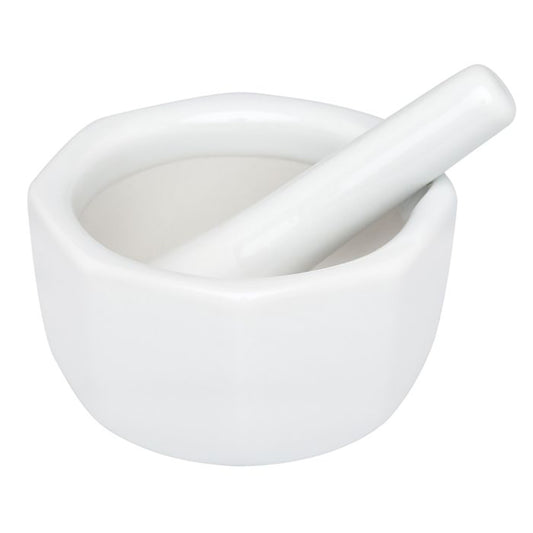 Mortar & Pestle - White Porcelain Octagon