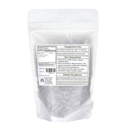 Organic Mullein Leaf Capsules in a white bag on a white background