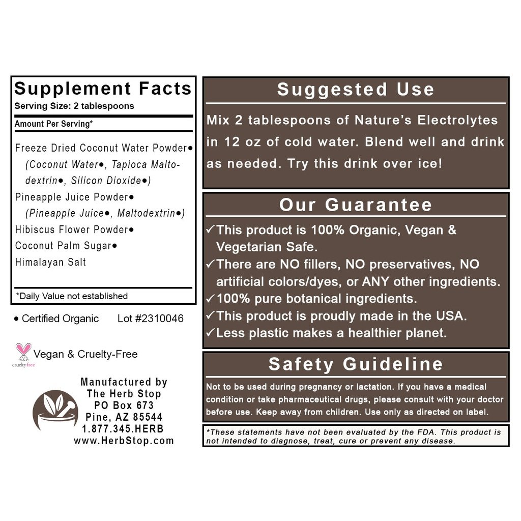 Organic Nature's Electrolytes Label - Back