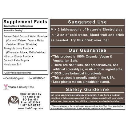 Organic Nature's Electrolytes Label - Back
