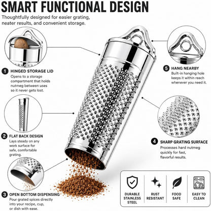 Nutmeg grater with features highlighted on a white background