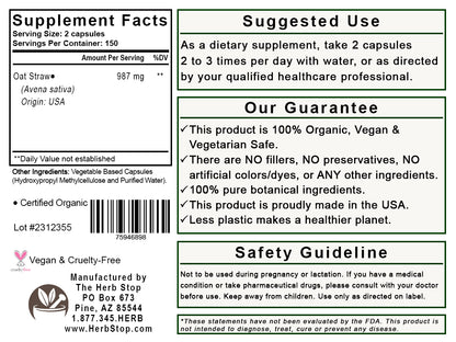 Oat Straw Capsules Label - Back