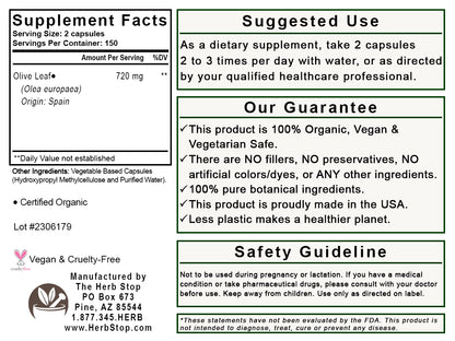 Olive Leaf Capsules Label - Back