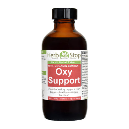 Bottle of Herb Stop Oxy Support 4 oz tincture on a white background