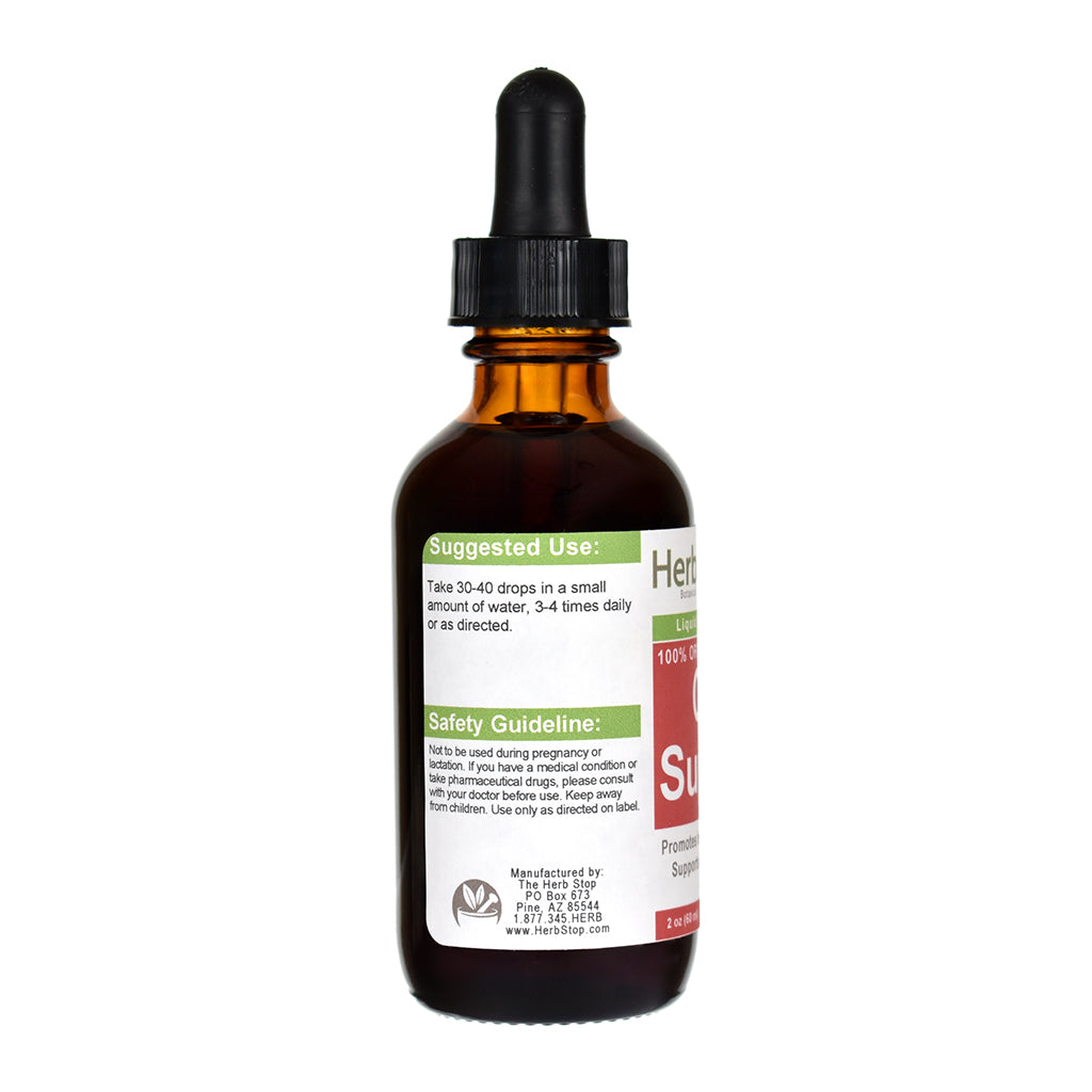 Oxy Support herbal tincture bottle with dropper on a white background