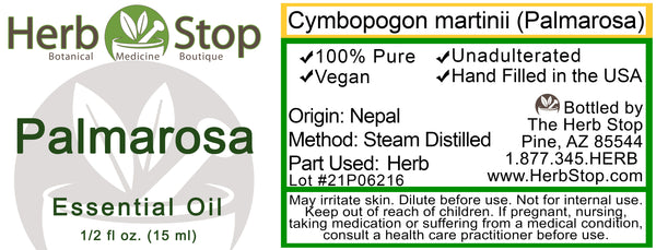 Palmarosa Essential Oil Label