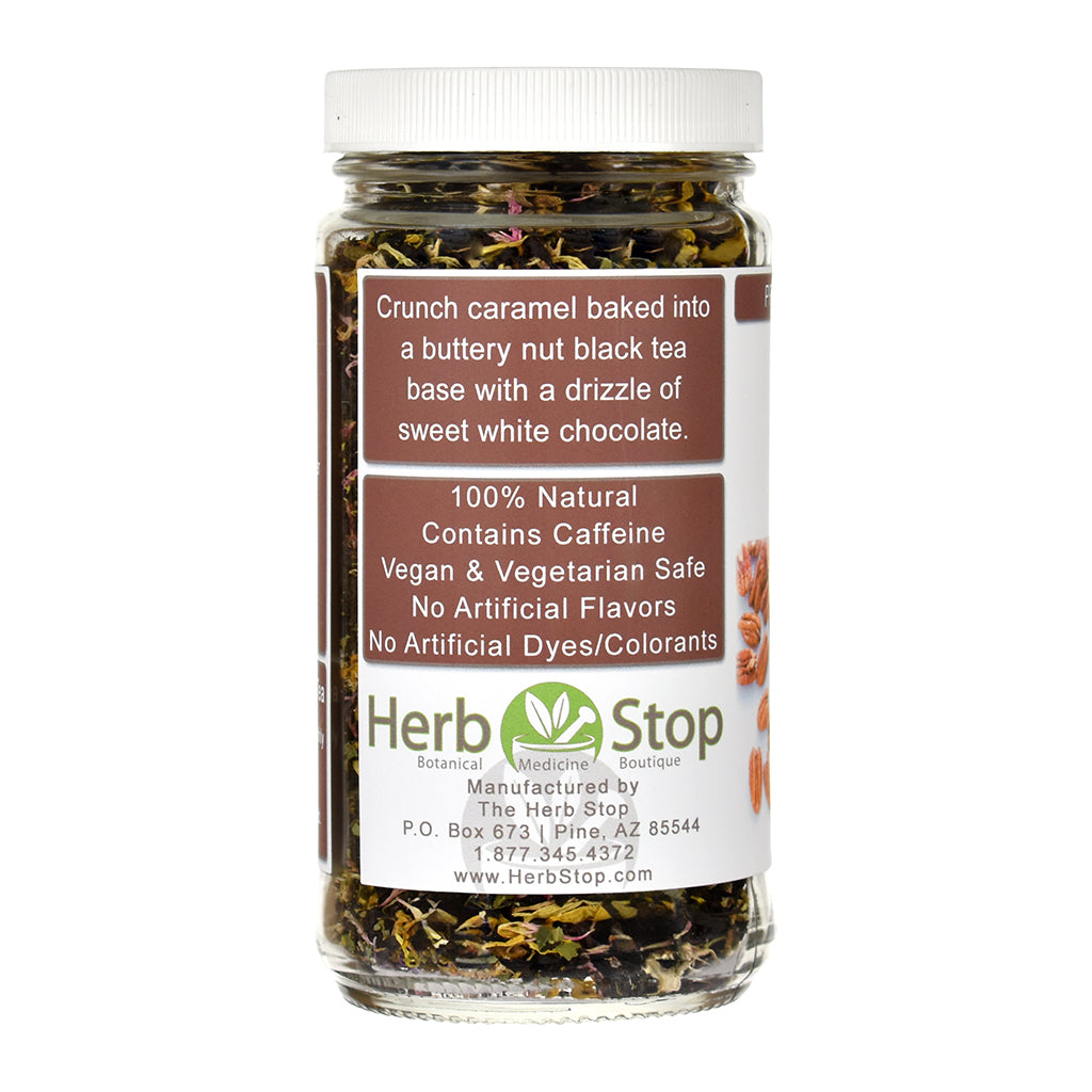 Jar of Pecan Tart Black Tea with a label on a white background