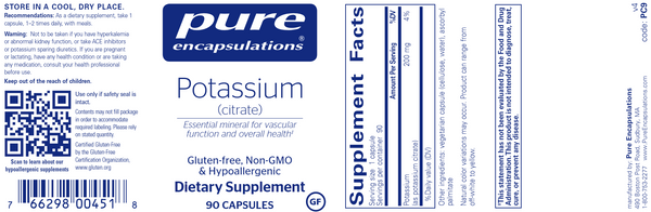 Potassium Citrate Label by Pure Encapsules 