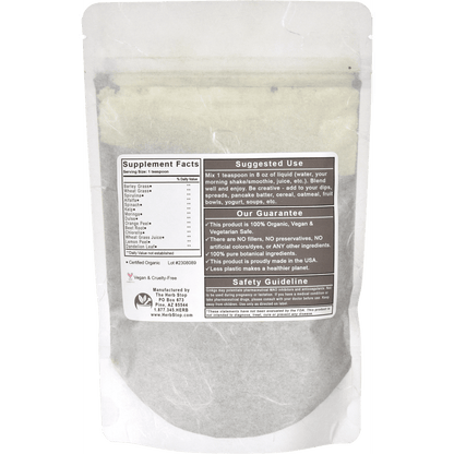 Organic Power Greens Powder Bag Back