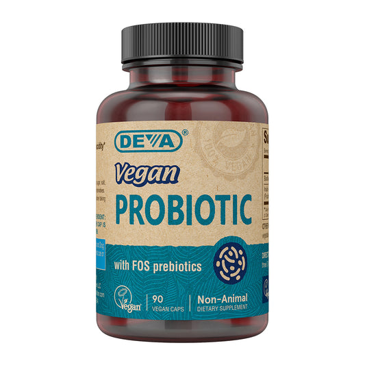 Deva Vegan Probiotic supplement bottle on a white background