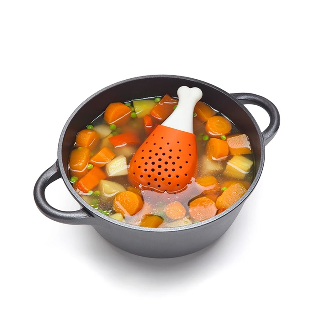 Pulke Silicone Chicken Leg Herb & Broth Infuser in a pot
