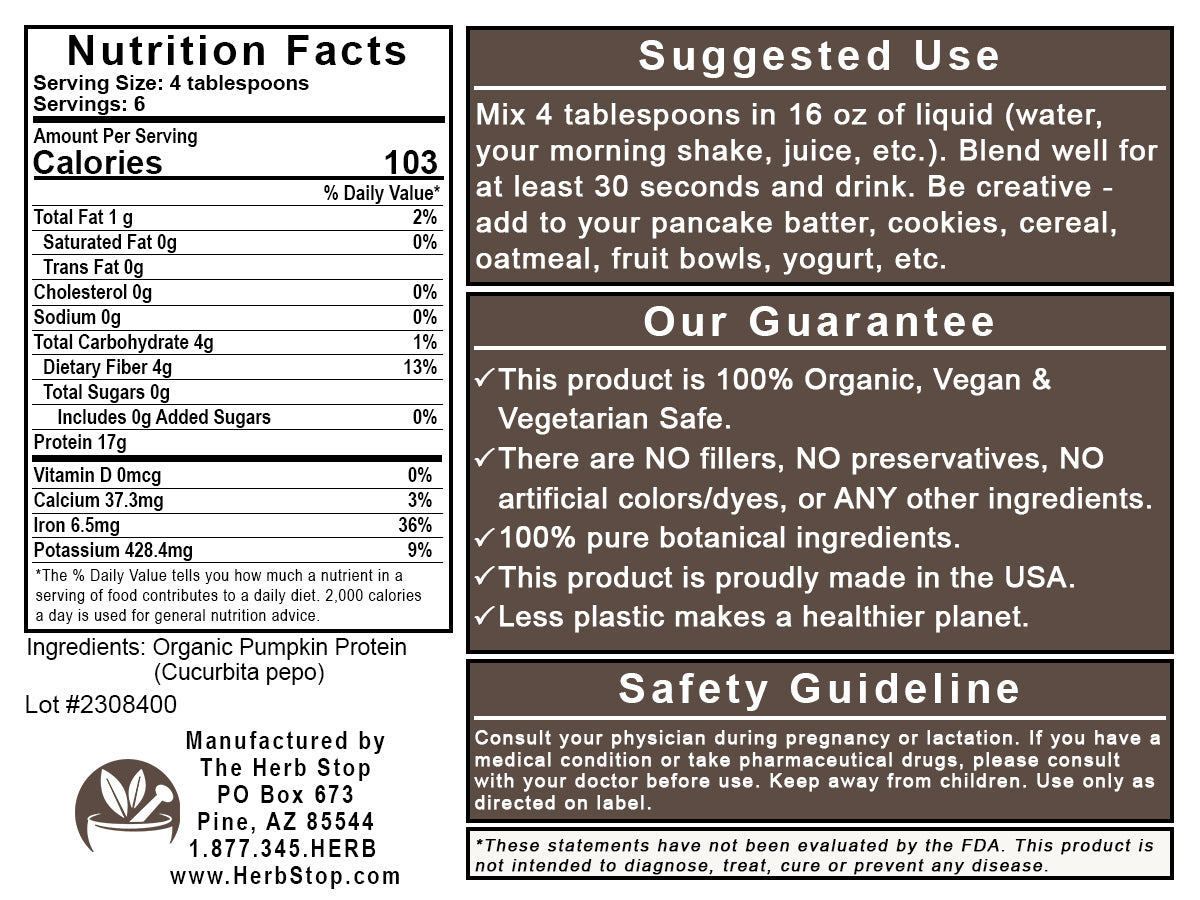Organic Pumpkin Seed Protein Label - Back