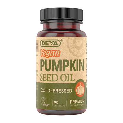Deva Vegan Pumpkin Seed Oil bottle on a white background