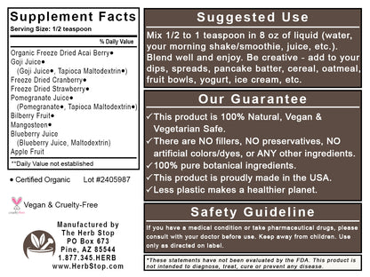 Organic Reds & Blues Fruit Powder - Back Label