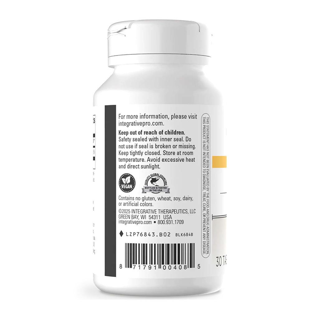 Back label of Riboflavin supplement bottle on a white background