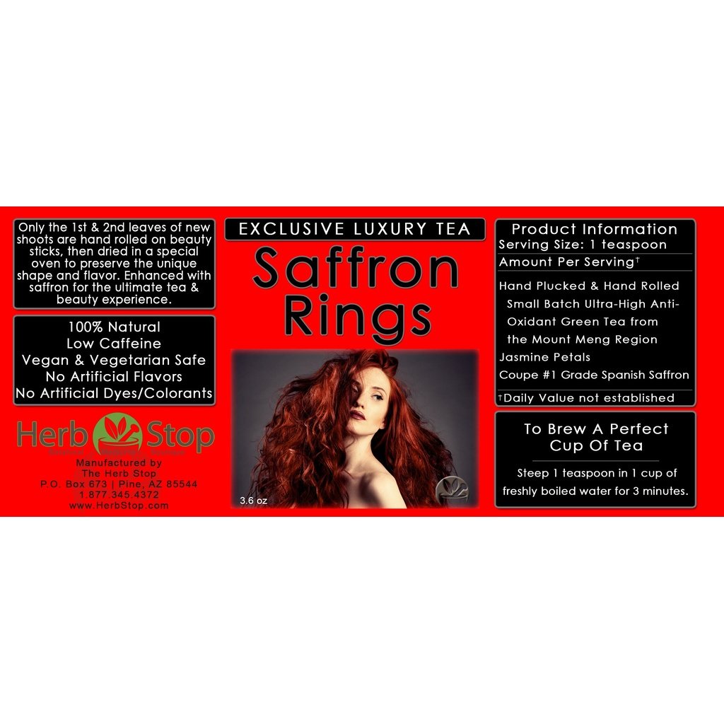Saffron Rings Luxury Loose Leaf Green Tea Label