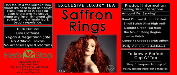 Saffron Rings Luxury Loose Leaf Green Tea Label