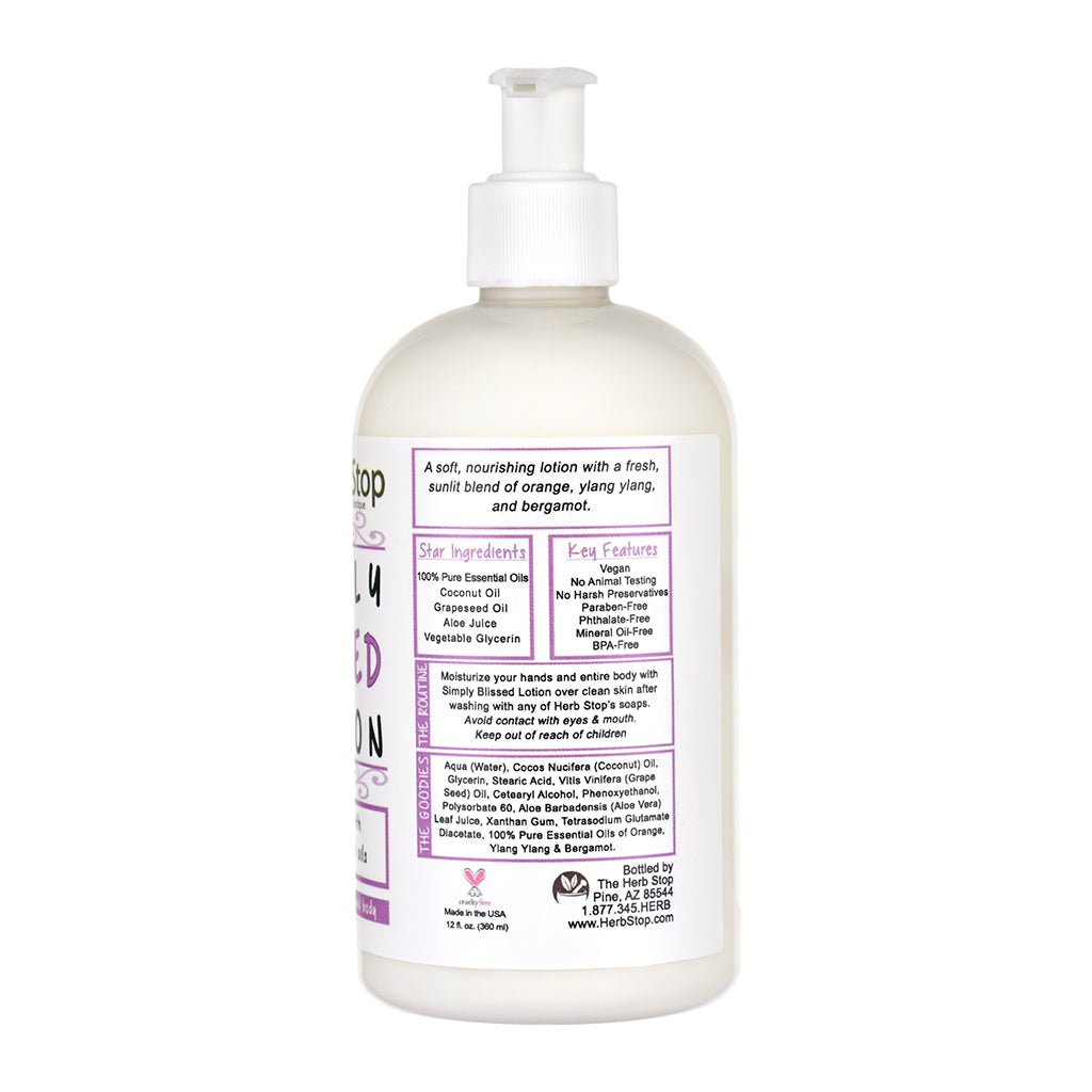 Simply Blissed Lotion bottle with a label on a white background