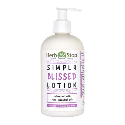 Bottle of Simply Blissed Lotion on a white background