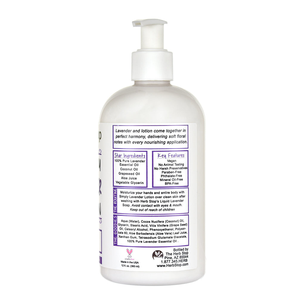 White Simply Lavender lotion bottle with a label on a white background