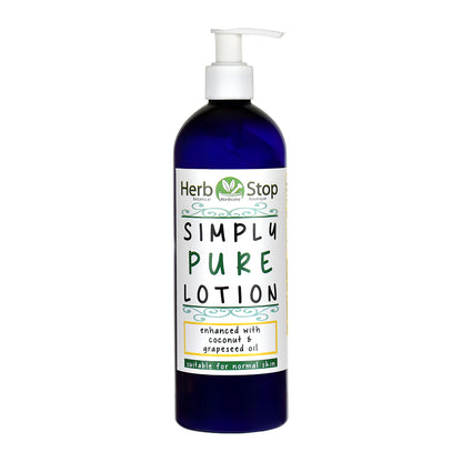 Bottle of Herb Stop's Simply Pure Lotion on a white background