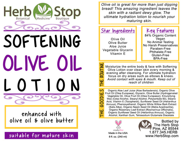 Softening Olive Oil Lotion Label