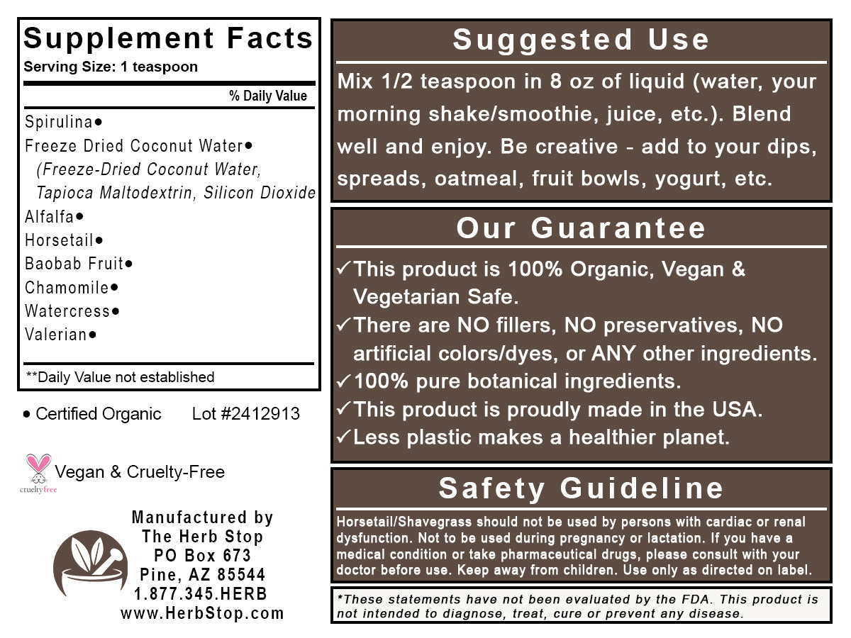 Organic Strong Bones Powder - Back Label