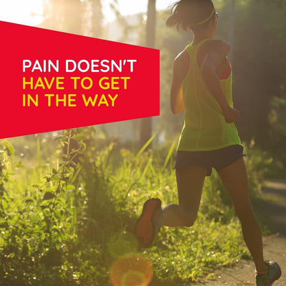 Person running outdoors with motivational text overlay for T-Relief Extra Strength