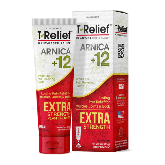 T-Relief Arnica +12 Extra Strength cream and packaging on a white background