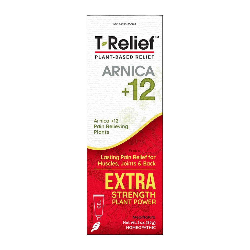 T-Relief Arnica +12 Extra Strength plant-based relief packaging on a white background