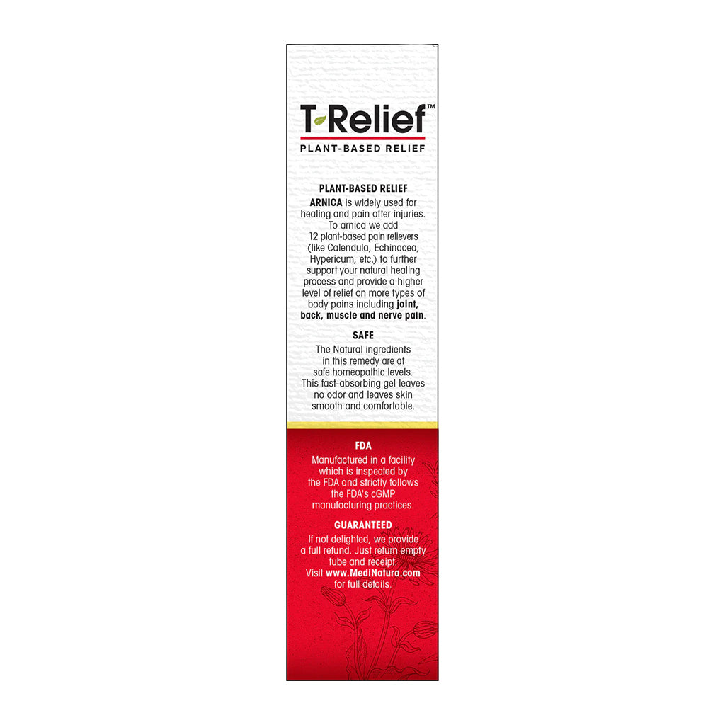 T-Relief plant-based relief product label on a white background