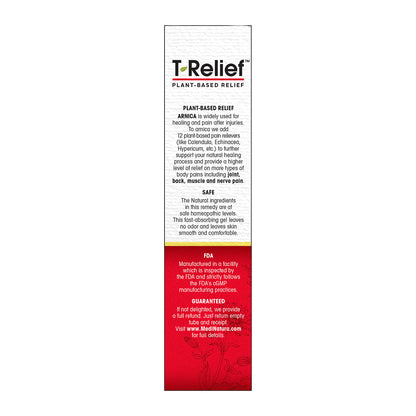 T-Relief plant-based relief product label on a white background