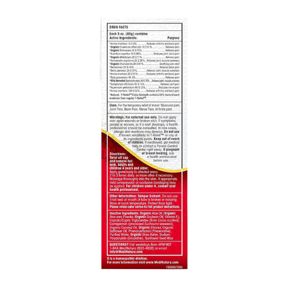 Drug facts label for T-Relief Extra Strength Cream with a red background
