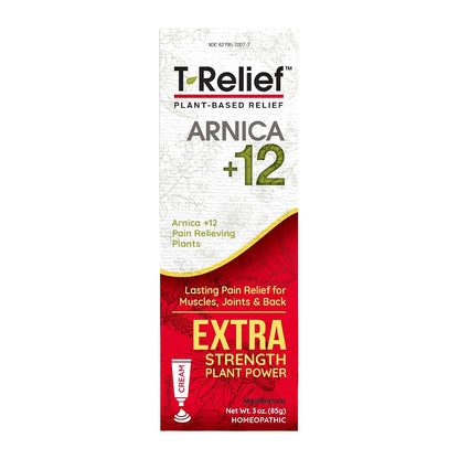 T-Relief Extra Strength Arnica +12 cream packaging with red and yellow design.