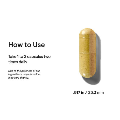 A single berberine capsule shown on a white background with text reading 'How to Use' and dosage instructions. The capsule is the main product depiction, while the text provides usage guidance.