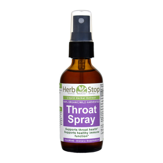 Herb Stop Throat Spray bottle on a white background