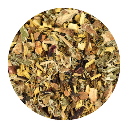 Bulk organic Throat Therapy loose leaf herbal tea on a white background
